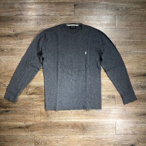 Polo Ralph Lauren Shirt Mens Small Gray Crewneck Thermal Waffle Knit Pullover LS